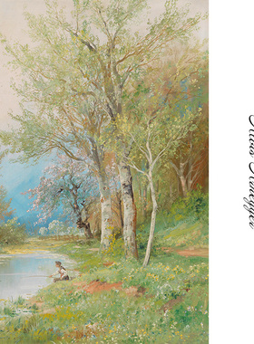春日溪边垂钓 Alois Arnegger奥地利风景油画 玄关书房布装饰画芯