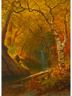 林中池塘 Albert Bierstadt哈德逊河画派风景油画 客厅装饰画芯心