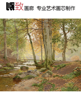 林中小溪 Heinrich Bohmer德国森林动物风景油画 玄关餐厅装饰画