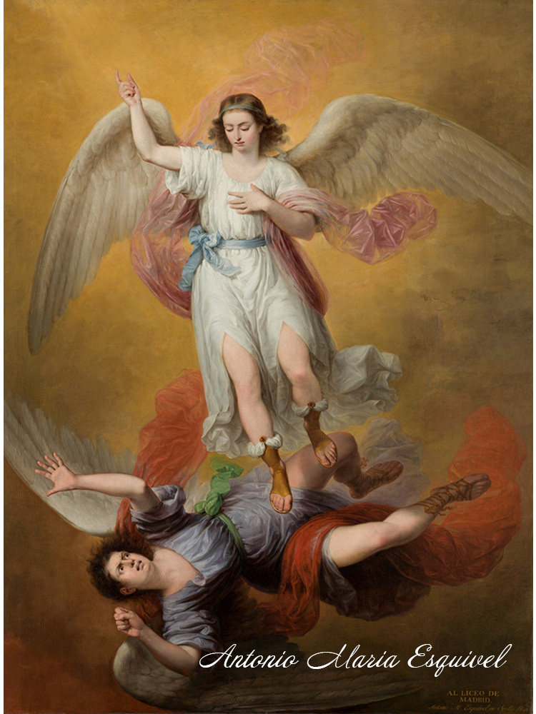 坠落的路西法 a.m esquivel西班牙人物油画 酒店宾馆玄关装饰画芯