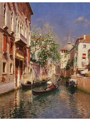 运河光影意大利风景油画装饰画