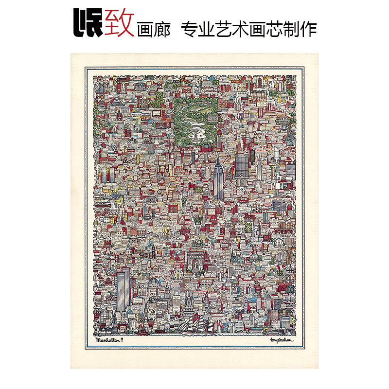 曼哈顿插画地图美式巨幅复古画芯