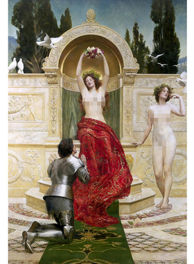 坦豪瑟的维纳斯堡 John Collier英国人物体油画 玄关走廊装饰画芯