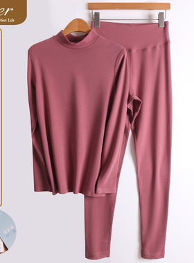 caser凯撒内衣女士慕斯棉双面中领秋衣秋裤纯棉保暖套装BM61-F136