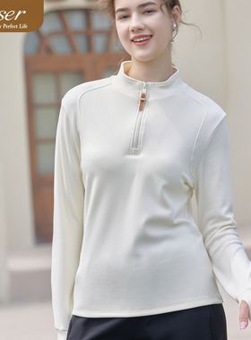 凯撒caser秋冬女士加厚暖姜绒立领拉链上衣保暖打底衫BJ53-F563