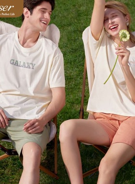 caser凯撒夏季森格全棉圆领印花短袖短裤家居服套装女5898男5899