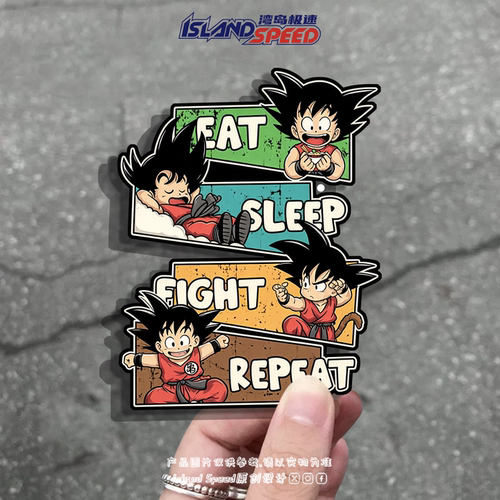 七龙珠悟空Eat Sleep Fight Repeat 组合车贴复古玻璃车后反光贴