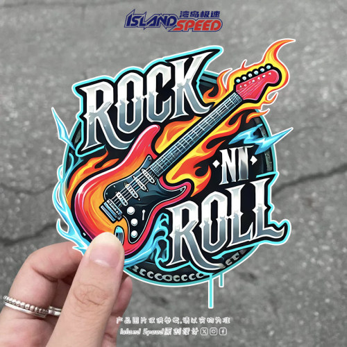 潮流电吉他火焰ROCK N ROLL汽车贴纸个性摇滚音乐主题车身装饰贴
