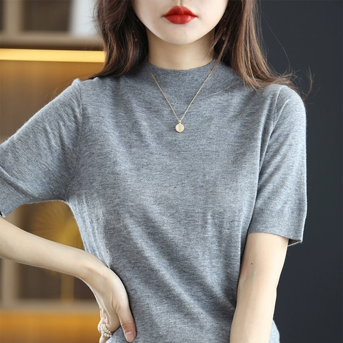 Тонкий шерстяной летний свитер, трикотажная футболка с коротким рукавом