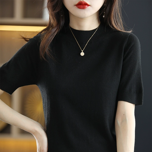 Тонкий шерстяной летний свитер, трикотажная футболка с коротким рукавом