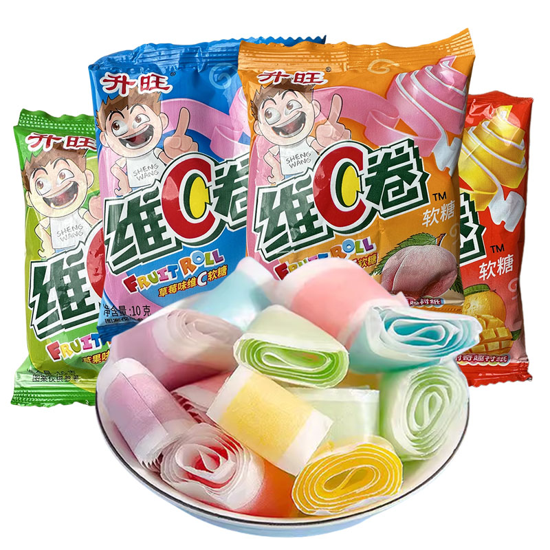 升旺果汁卷软糖10g维c独立包装软糖休闲网红水果味糖果童年卷怀旧