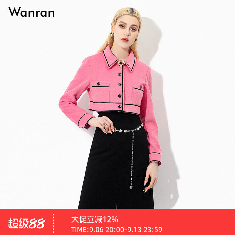 2026秋季新款欧美时尚毛呢短款外套高腰+修身冬裙毛呢半身裙套装