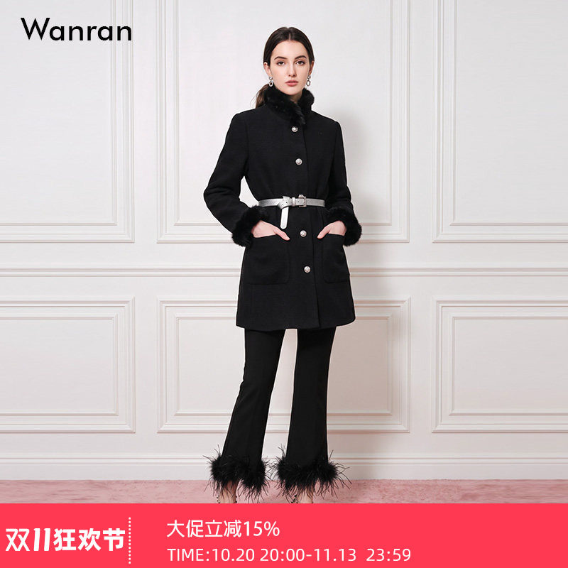 2026冬季女装时尚气质黑色兔毛羽绒内胆粗花呢羽绒服外套潮
