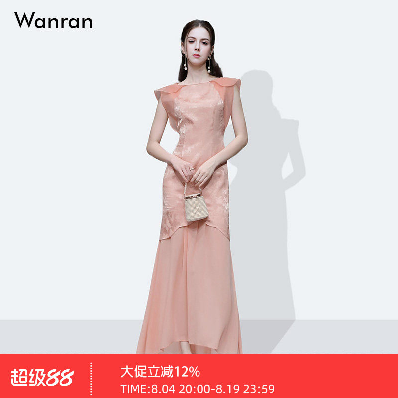 2026夏季新款时尚气质一字领荷叶袖收腰花朵型性感雪纺拼接连衣裙