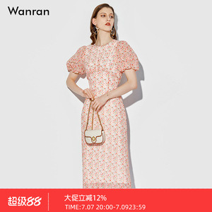 2026年夏季新款欧美时尚宫廷风泡泡短袖复古碎花中长茶歇连衣裙