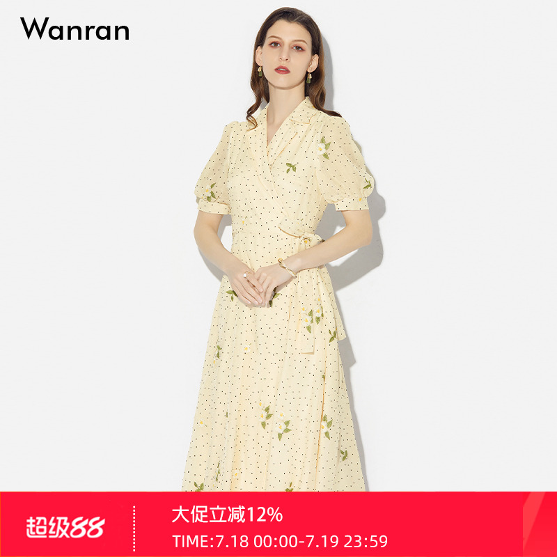 2025夏装新款复古茶歇绝美裙西装领短袖系带中长款显白名媛连衣裙