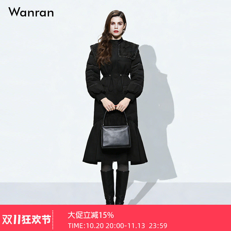 2026冬装新款时尚气质派克风直筒型抽褶荷叶边加厚白鸭绒羽绒服女