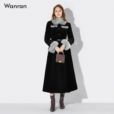 2025冬季都市高级小香风修身收腰中长狐狸毛羽绒服黑色千金玛德琳