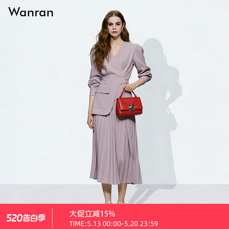 时尚连衣裙女2026早春高级感收腰气质西装通勤V领显瘦长裙女装