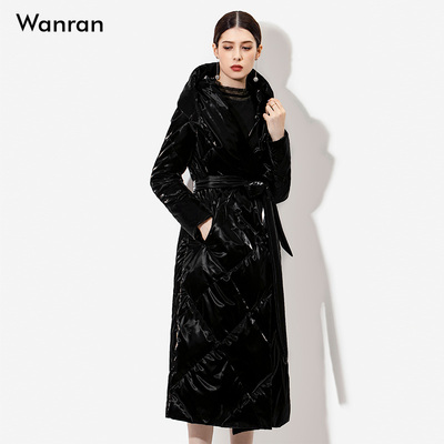 羽绒服女2025年新款冬季中长款过膝保暖系带修身白鸭绒气质外套