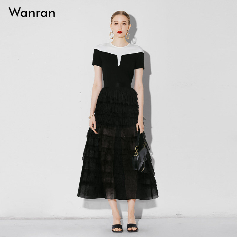 夏装2026新款小香风气质两件套短袖T恤+纱裙长裙显瘦裙子套装女