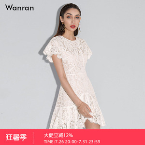 2026夏装新款女装法式气质名媛白色裙子修身显瘦复古蕾丝连衣裙