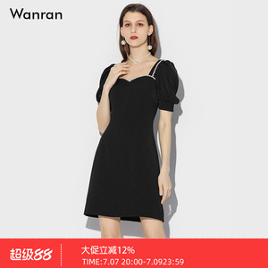2026夏季女装新款气质复古方领泡泡袖收腰显瘦黑色连衣裙短裙裙