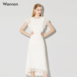 白色蕾丝修身风法式女装新款长裙