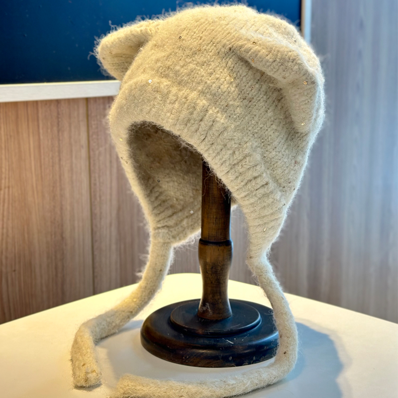 可爱小熊耳朵绑带毛线针织帽