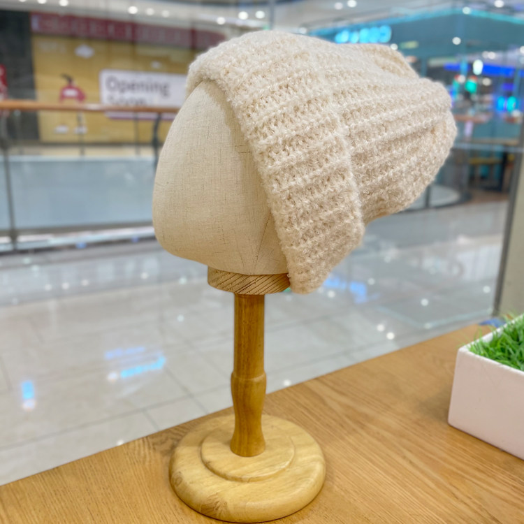 纯色粗毛线堆堆帽子女秋冬韩版宽松针织帽显脸小宽松大头围冷帽潮