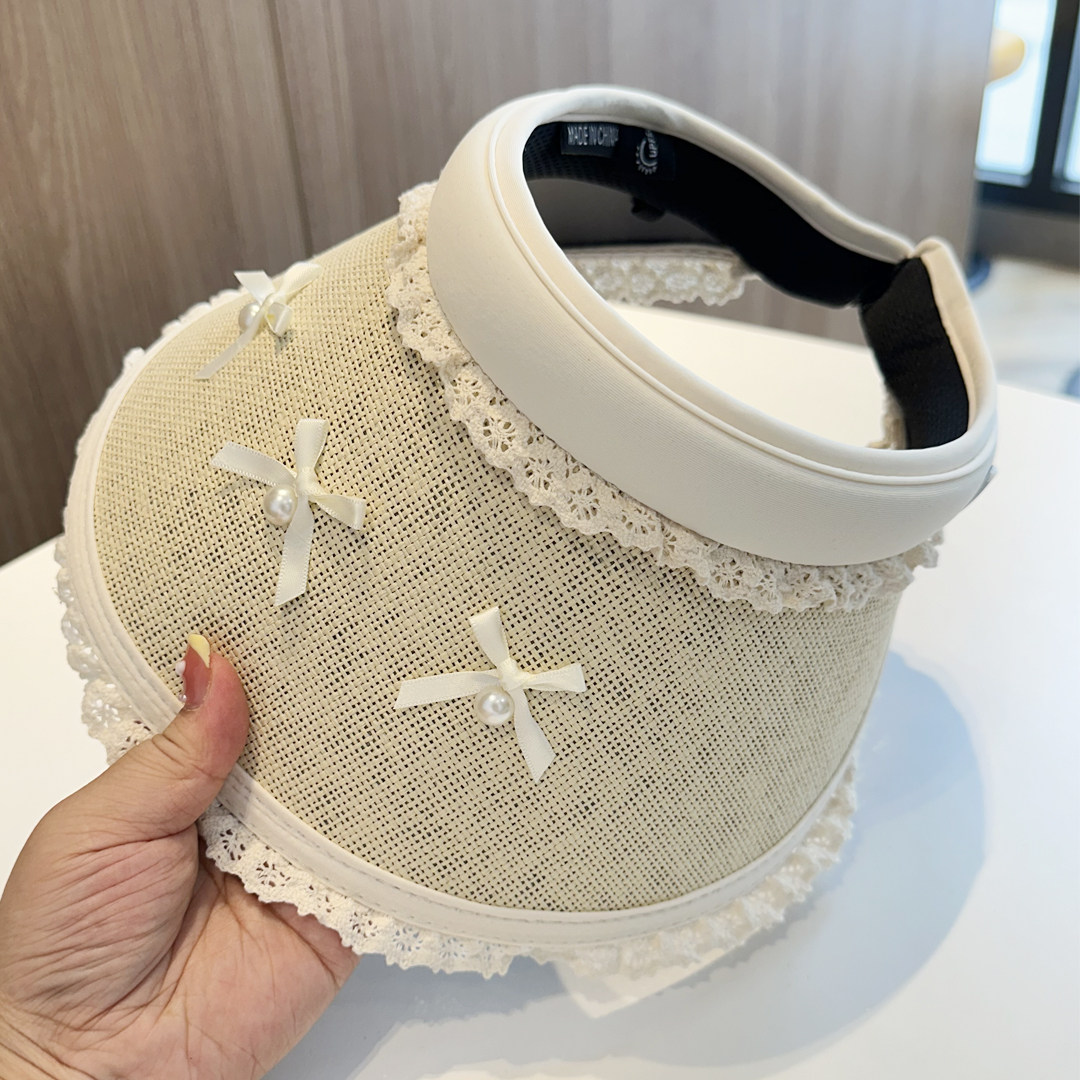 夏季蕾丝空顶帽女原创蝴蝶结防紫外线女童遮阳防晒小清新太阳帽潮