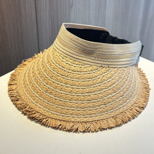 条纹编织空顶帽子女夏季
