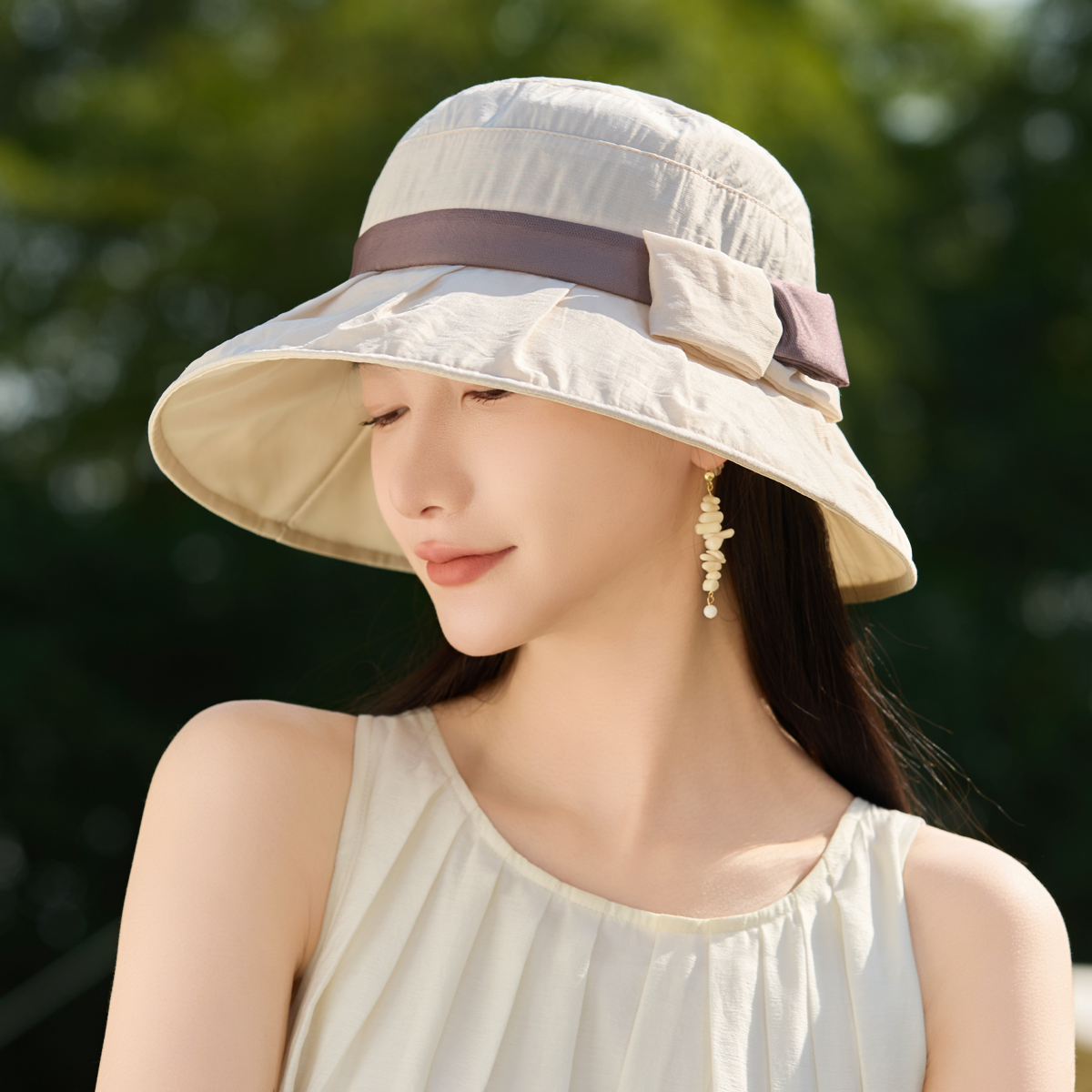 渔夫帽子女春夏新款百搭优雅显脸小帽大檐防晒可折叠中老年遮阳帽