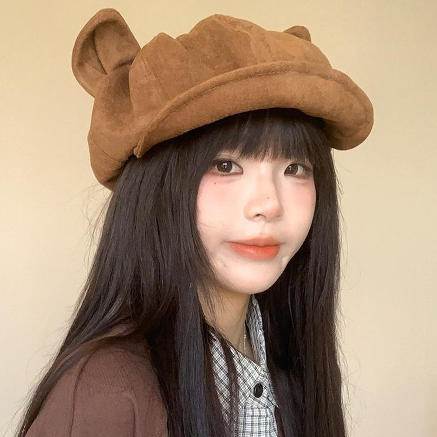 可爱猫耳朵八角帽子女