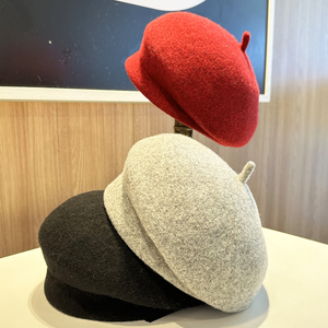 手工高级感羊毛帽子女复古文艺贝雷帽秋冬经典保暖名媛风画家帽潮