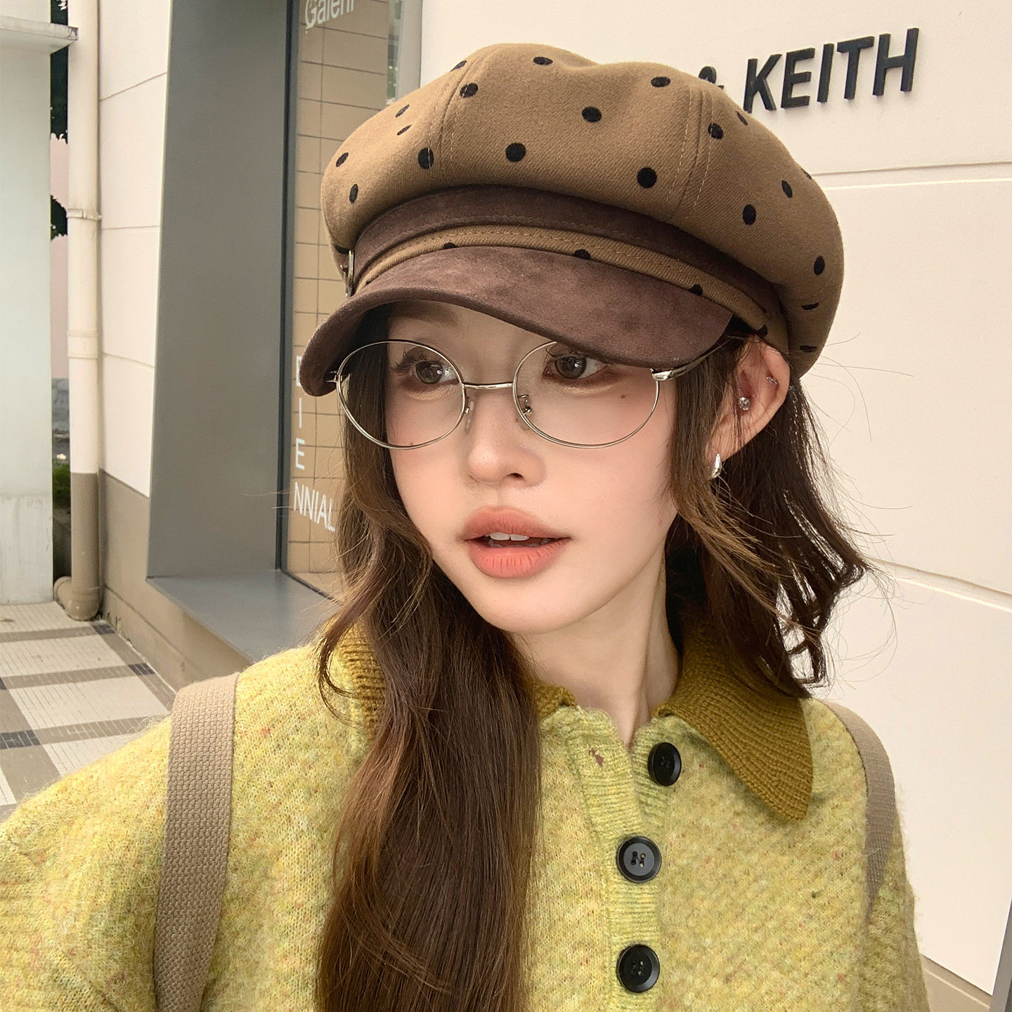 英伦复古圆点显脸小贝雷帽女款