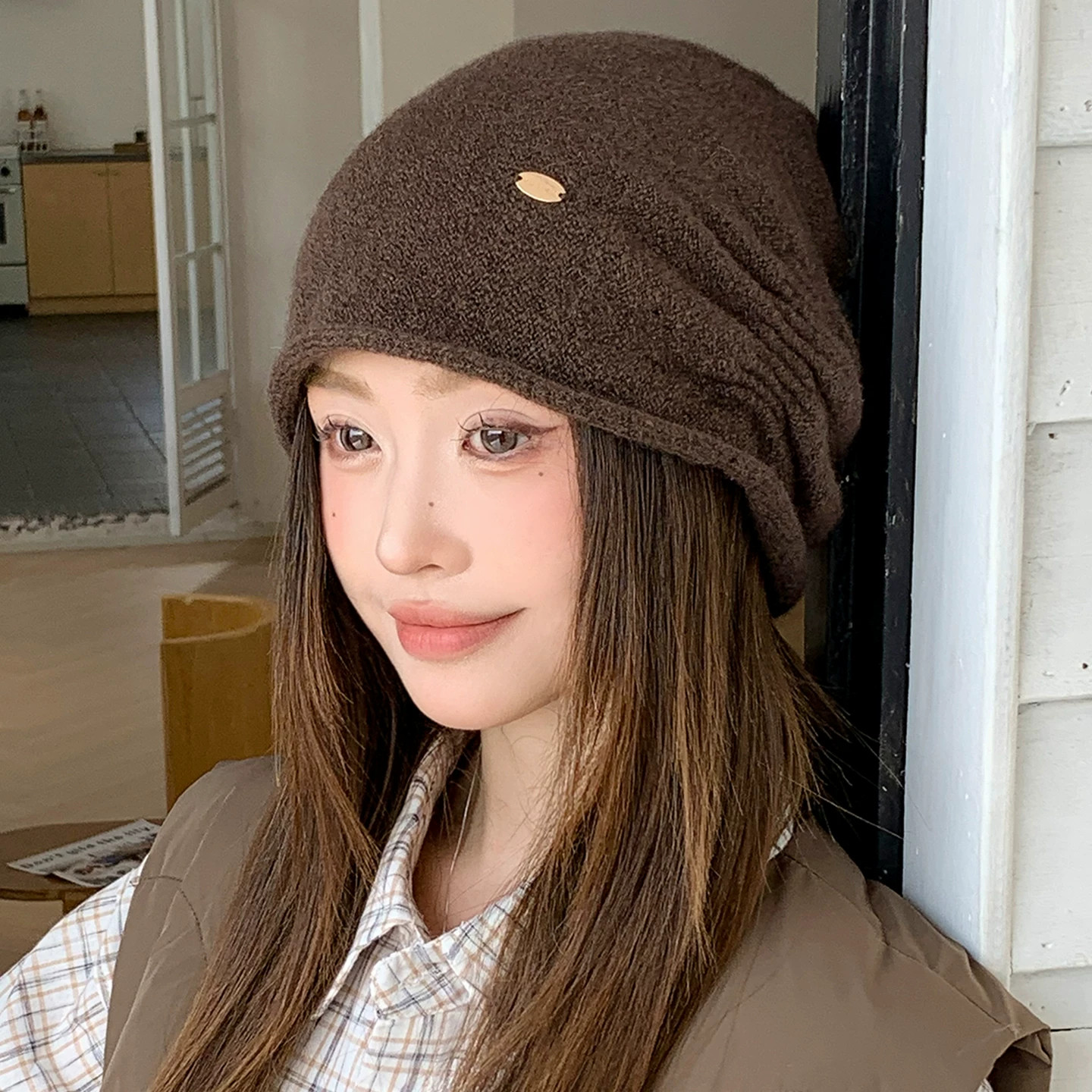 秋冬女韩版显脸小针织堆堆帽
