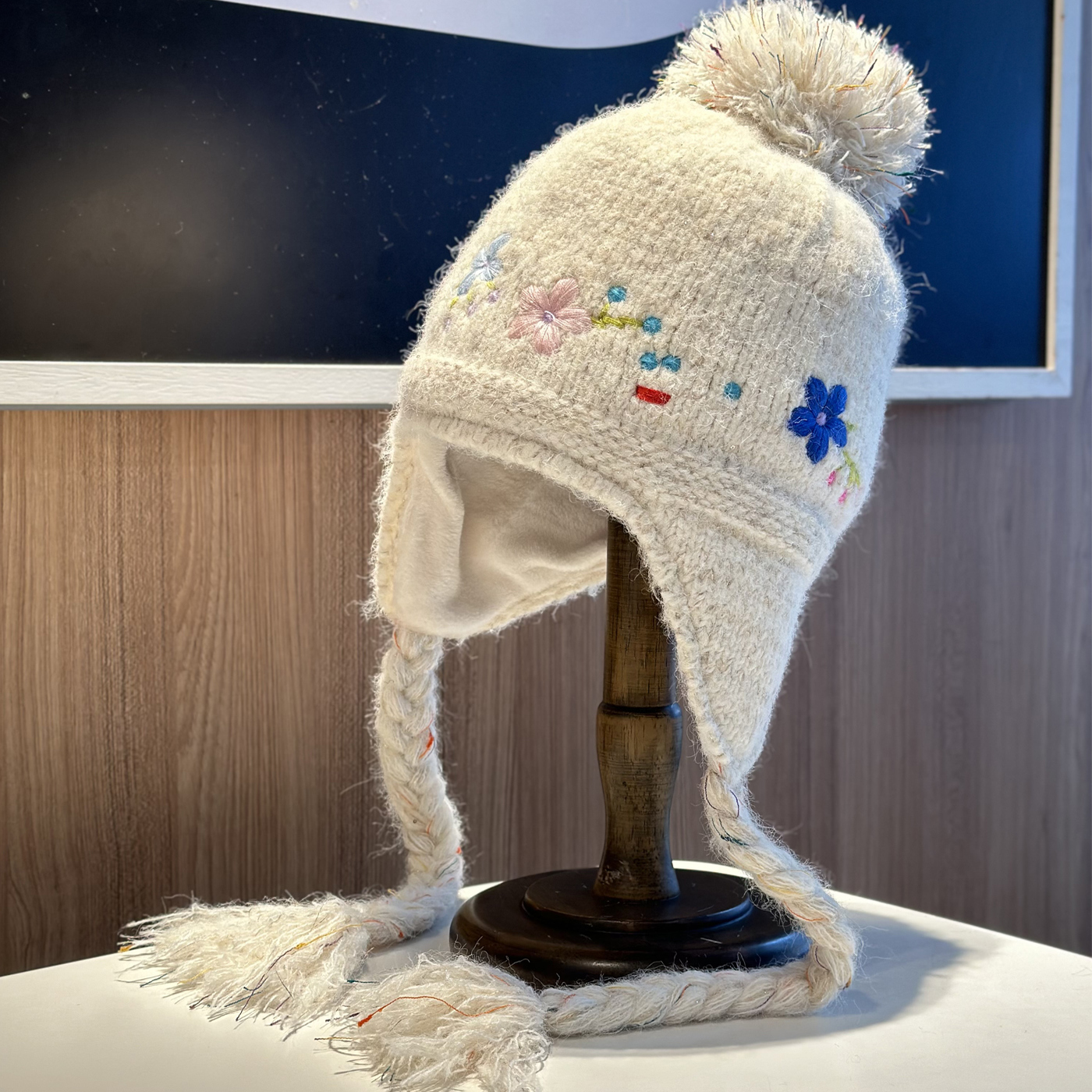 民族风刺绣花朵扎染蓝针织帽子女