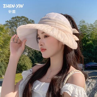 半空顶马尾防晒帽子女夏季户外防紫外线遮阳帽2025新款大檐太阳帽
