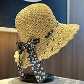 2026新款 度假草帽子女夏季 海边防晒遮阳蝴蝶结飘带大檐草编沙滩帽