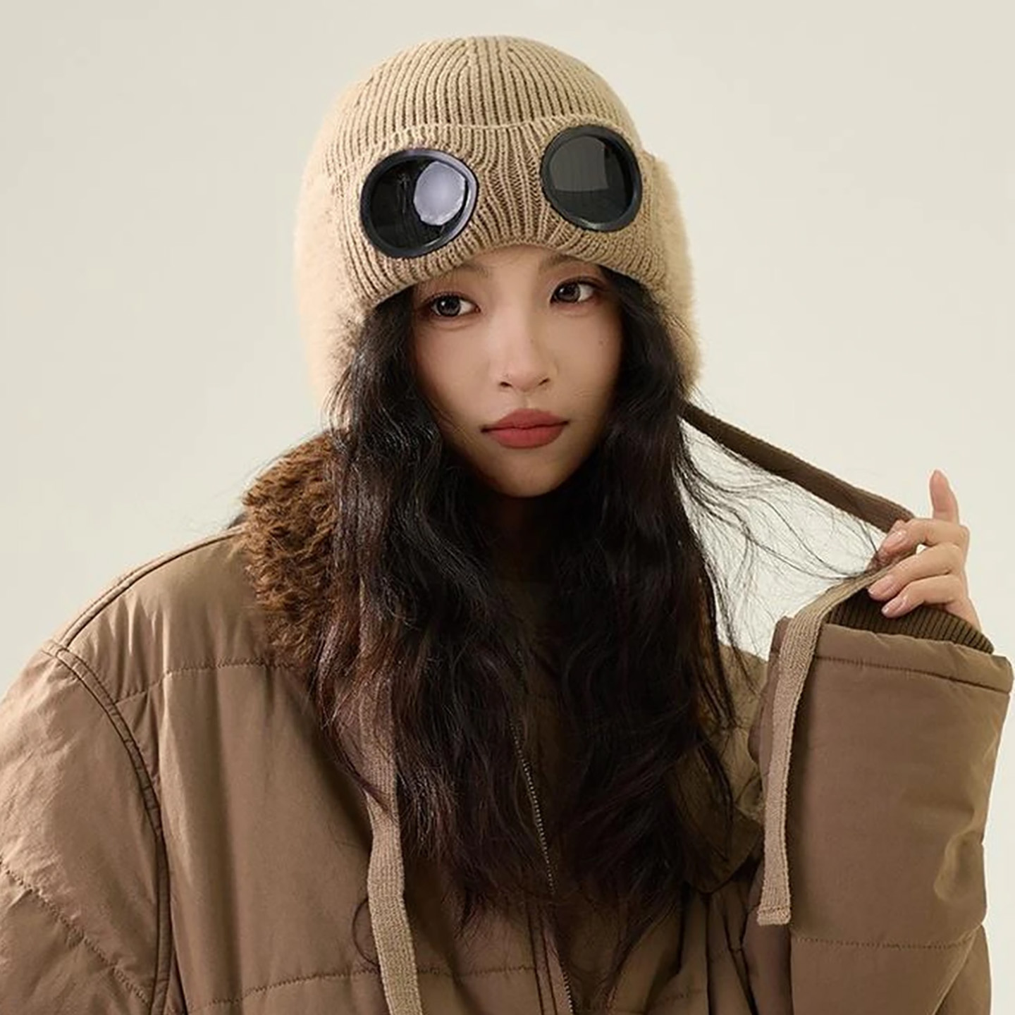 韩版时尚护目眼镜飞行帽女