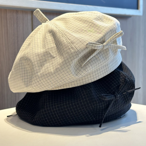 蝴蝶结纯色贝雷帽子女春秋季