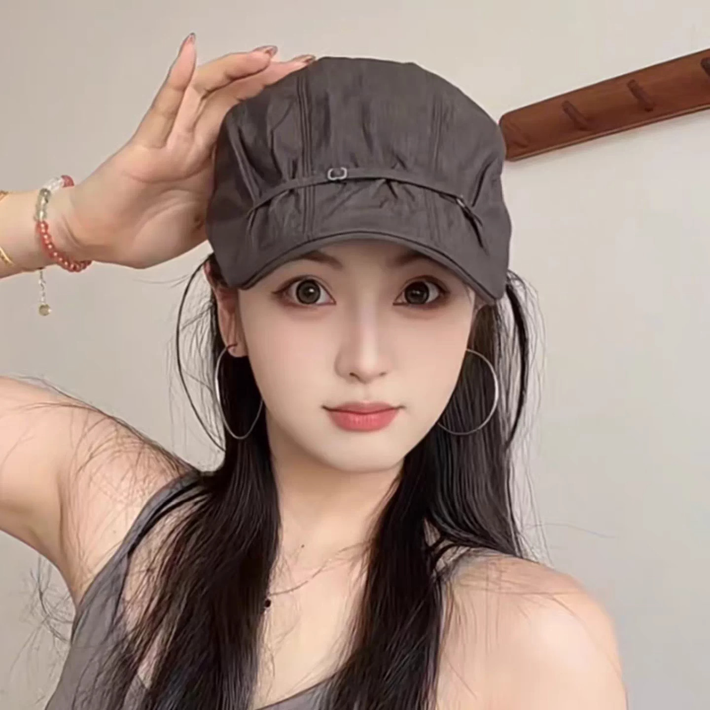 复古褶皱短檐圆顶贝雷帽女秋冬