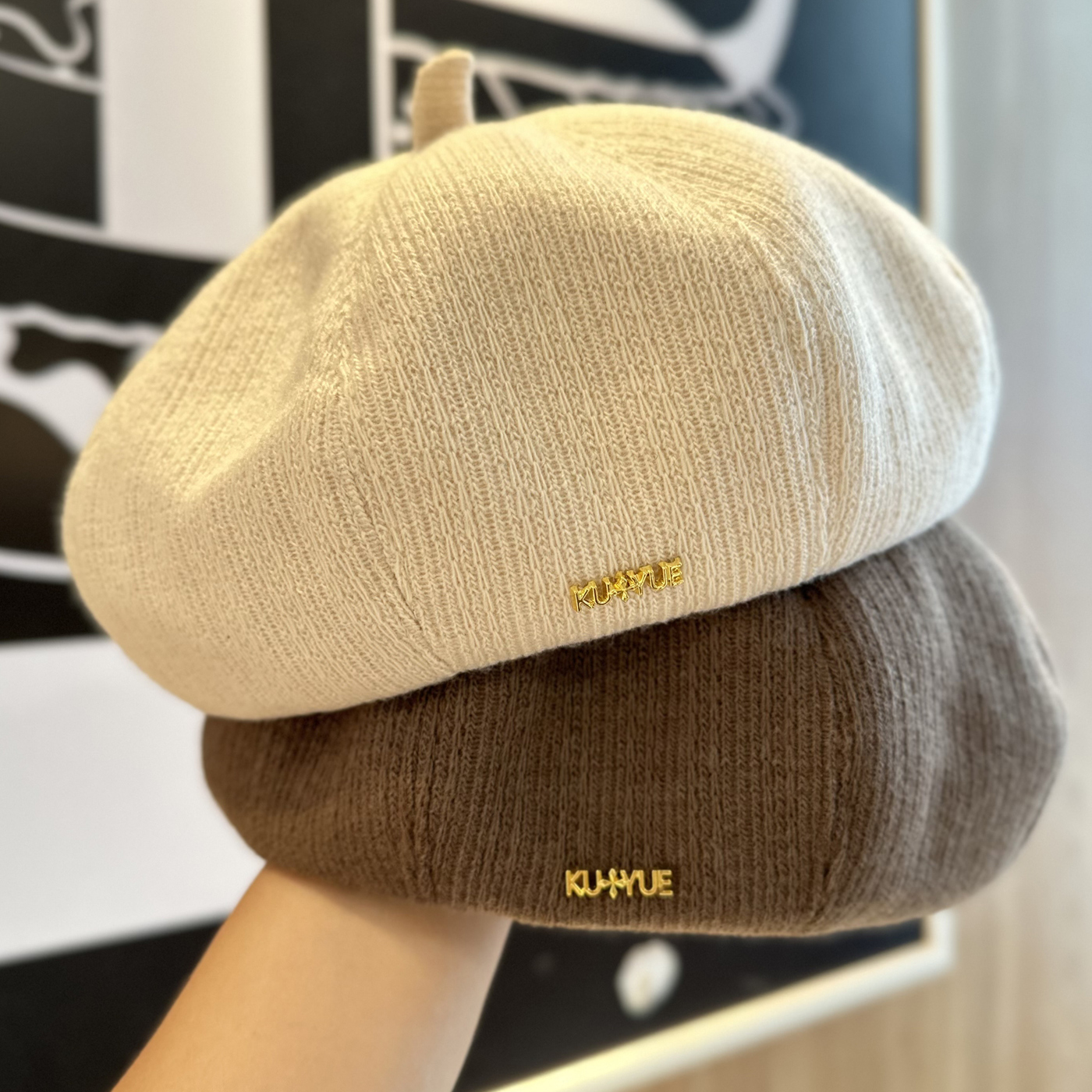 秋冬新款字母贝雷帽子女