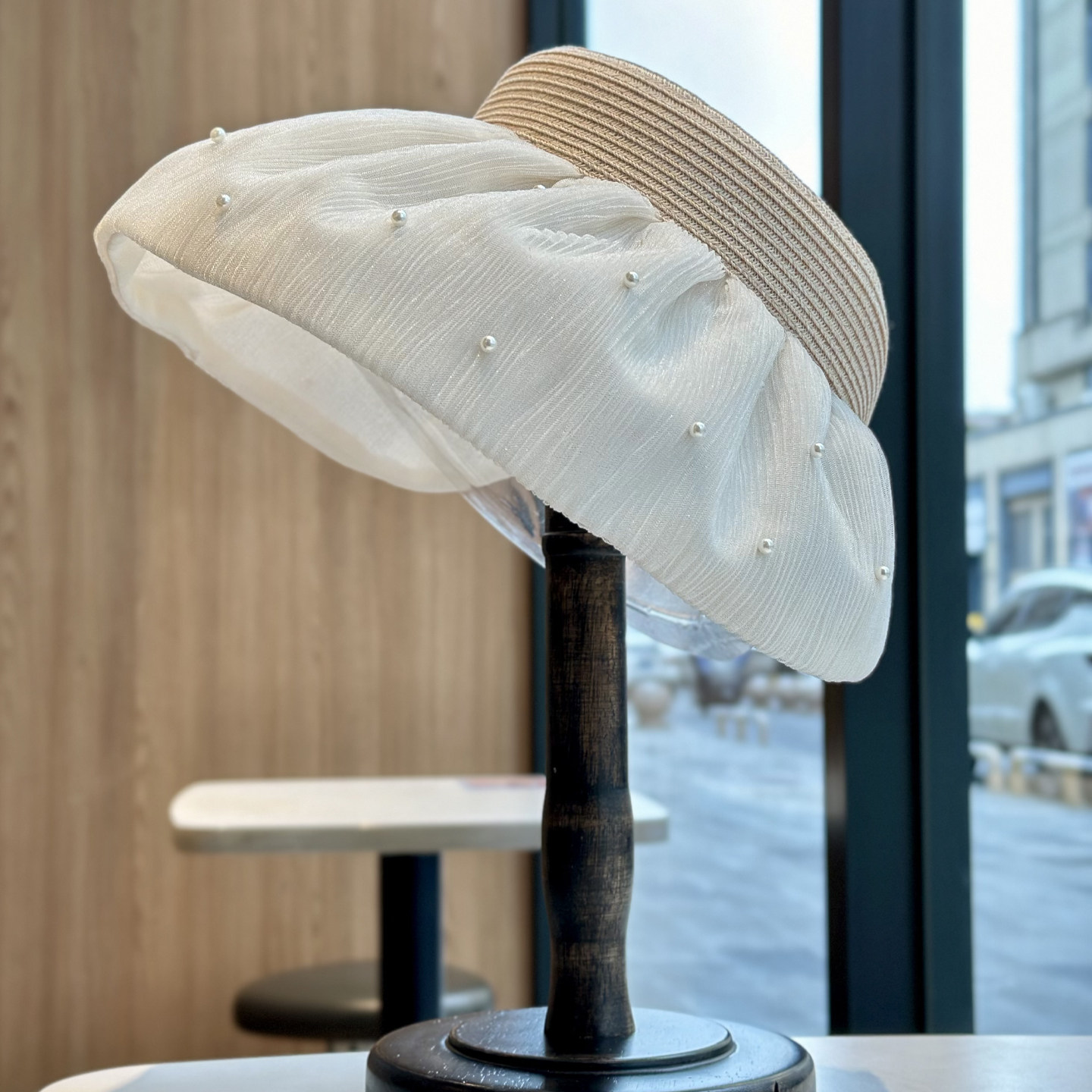 2026新款珍珠装饰空顶帽子女春夏季防晒遮阳大檐显脸小百搭太阳帽