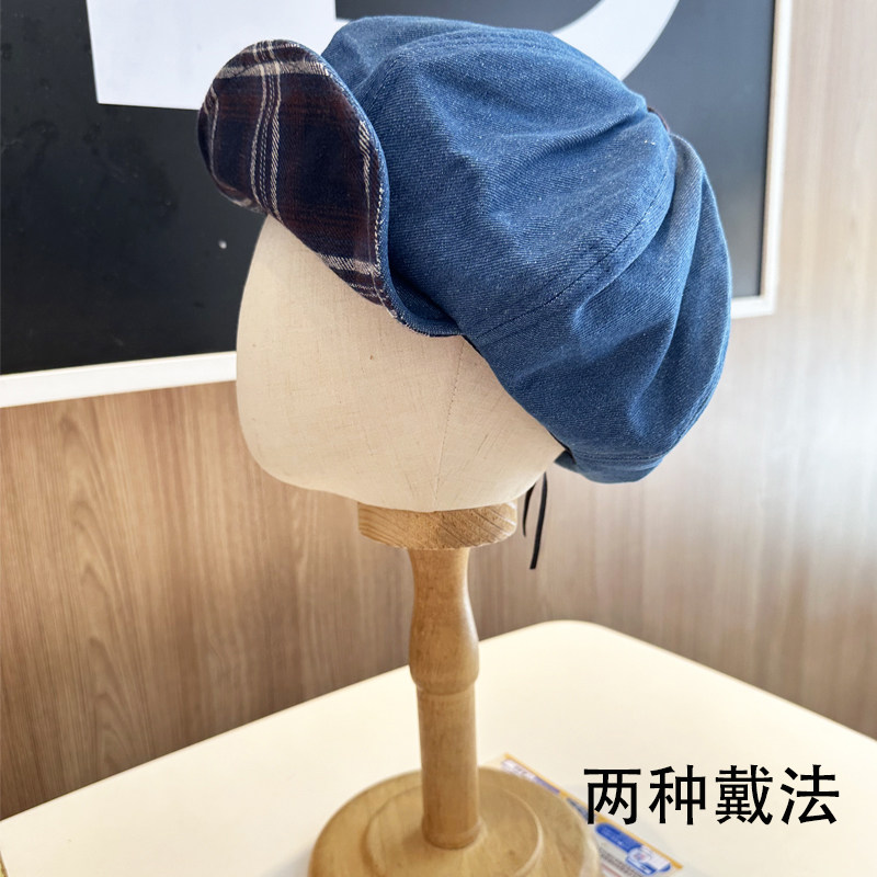 蓓蕾帽两面戴牛仔大头围日系秋冬