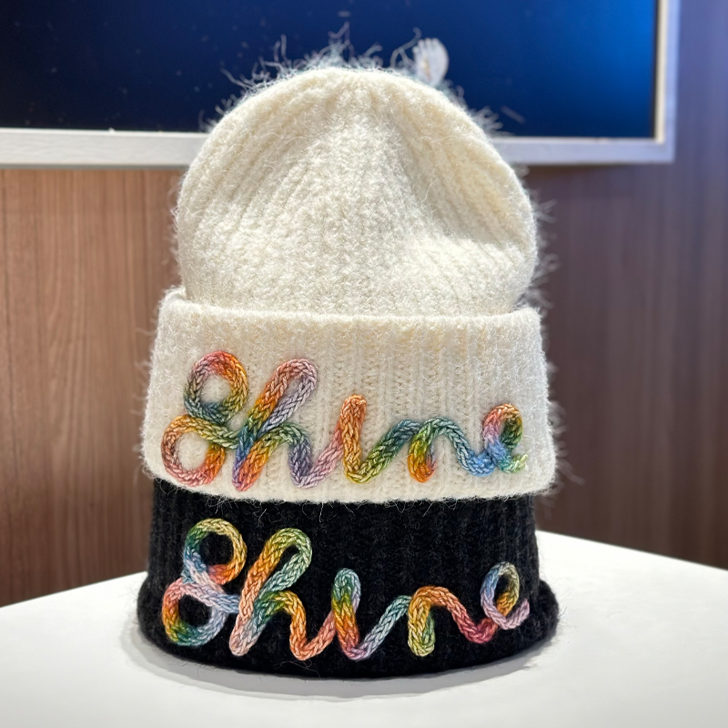新款韩版彩色字母刺绣针织帽