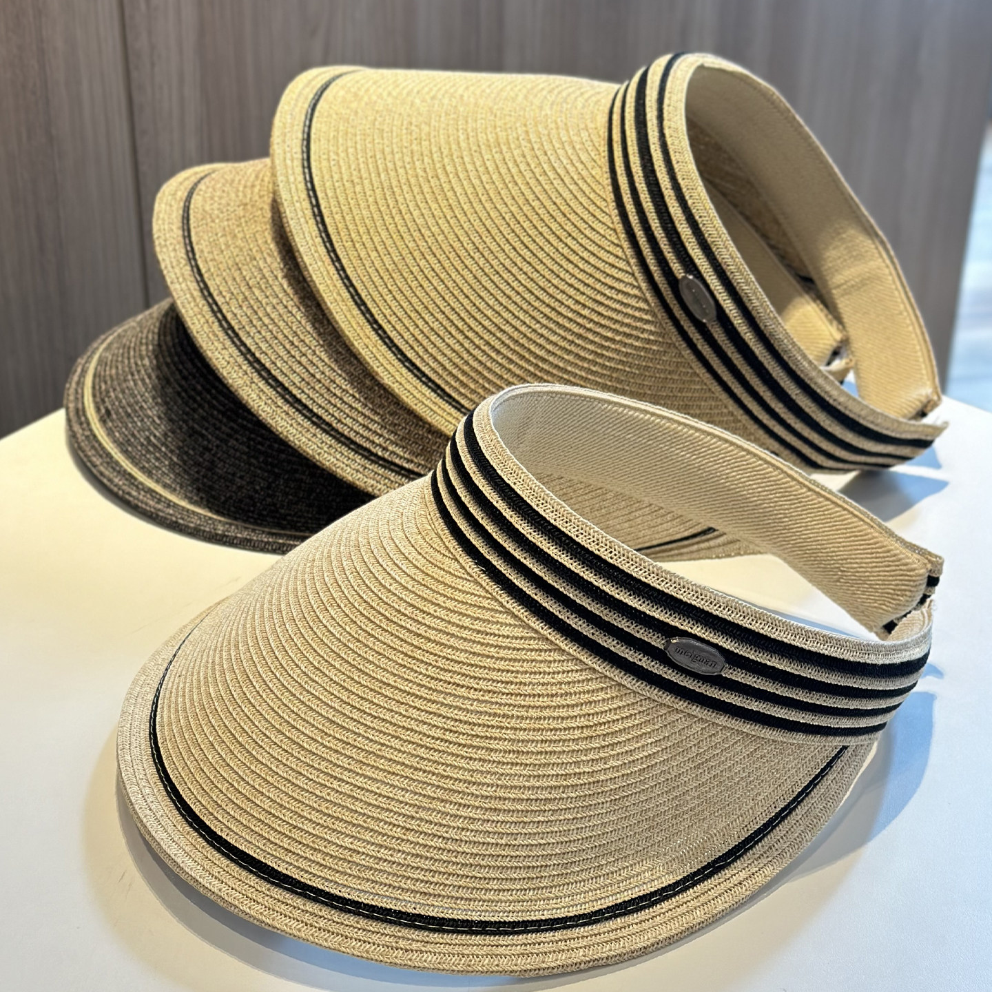 2026新款草编空顶帽子女夏季大檐遮阳帽防晒度假条纹装饰太阳帽