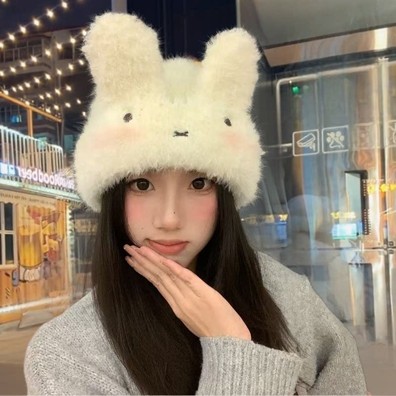 甜美可爱兔耳朵毛茸茸帽子女