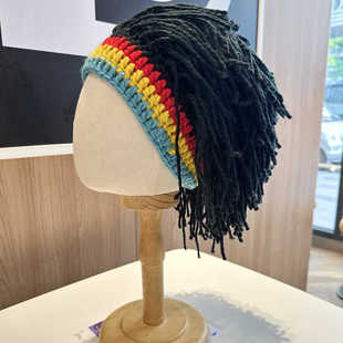 新款雷鬼脏辫搞怪疯子帽手工毛线大胡子稻草帽创意野人假头发帽子